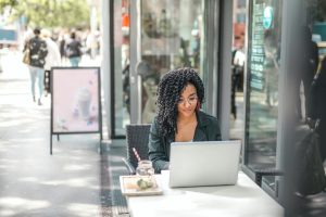 Woman working on her laptop